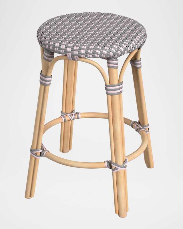 Tobias 24" Rattan Counter Stool, Gray/Pink